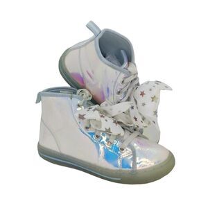 JoJo Siwa Designer Girls Pre-owned Translucent Silver w/Bow Sneakers - sz. 13